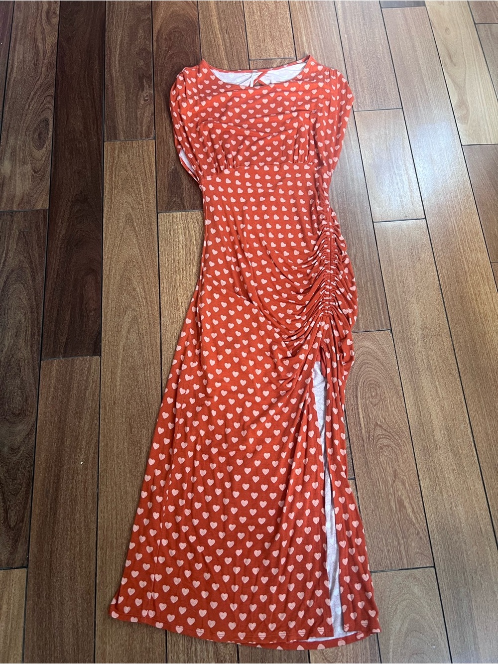 Free People Orange Heart-Print Ruched Side Maxi Dress